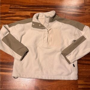 Prana Men's Cream and Tan Zip Up Sweater